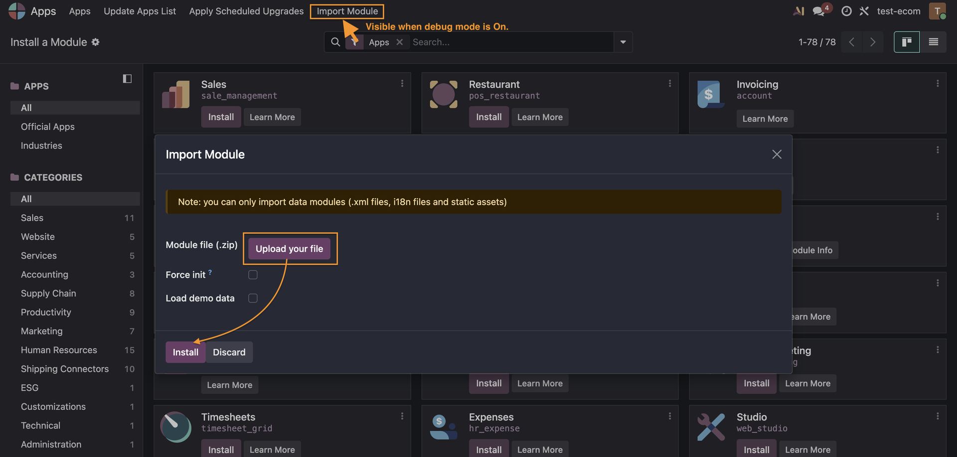 Odoo module installation